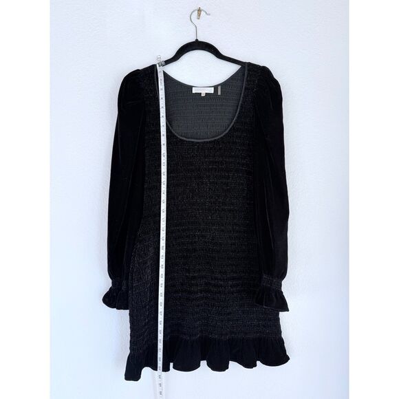 NWOT LoveShackFancy Dorset Velvet Smocked Long Sleeve Mini Dress in Black Sz M - Picture 11 of 16